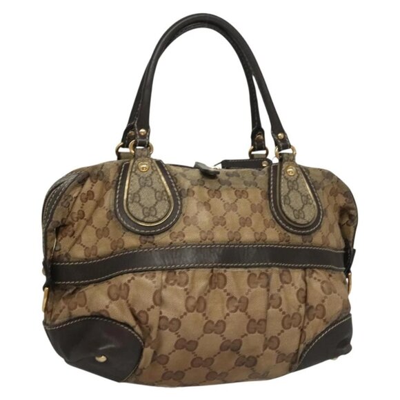 GUCCI GG Crystal Hand Bag Coated Canvas Beige Gold 223962 Auth bs27902 - Picture 1 of 16